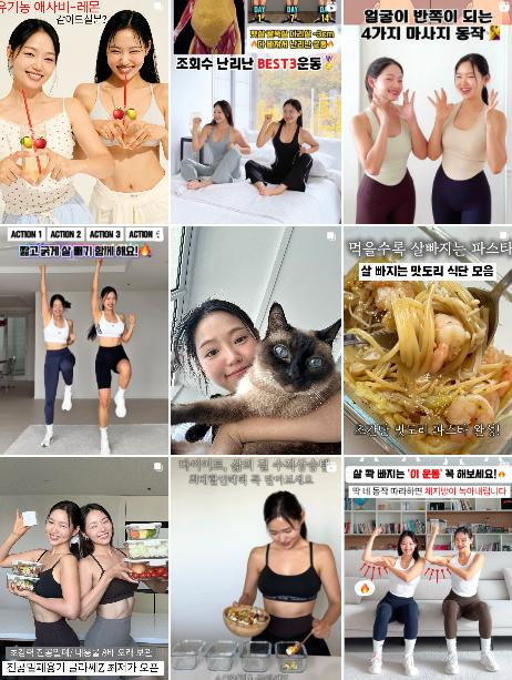 Instagram网红营销:韩国健身网红生活类中腰部女博主频道内容